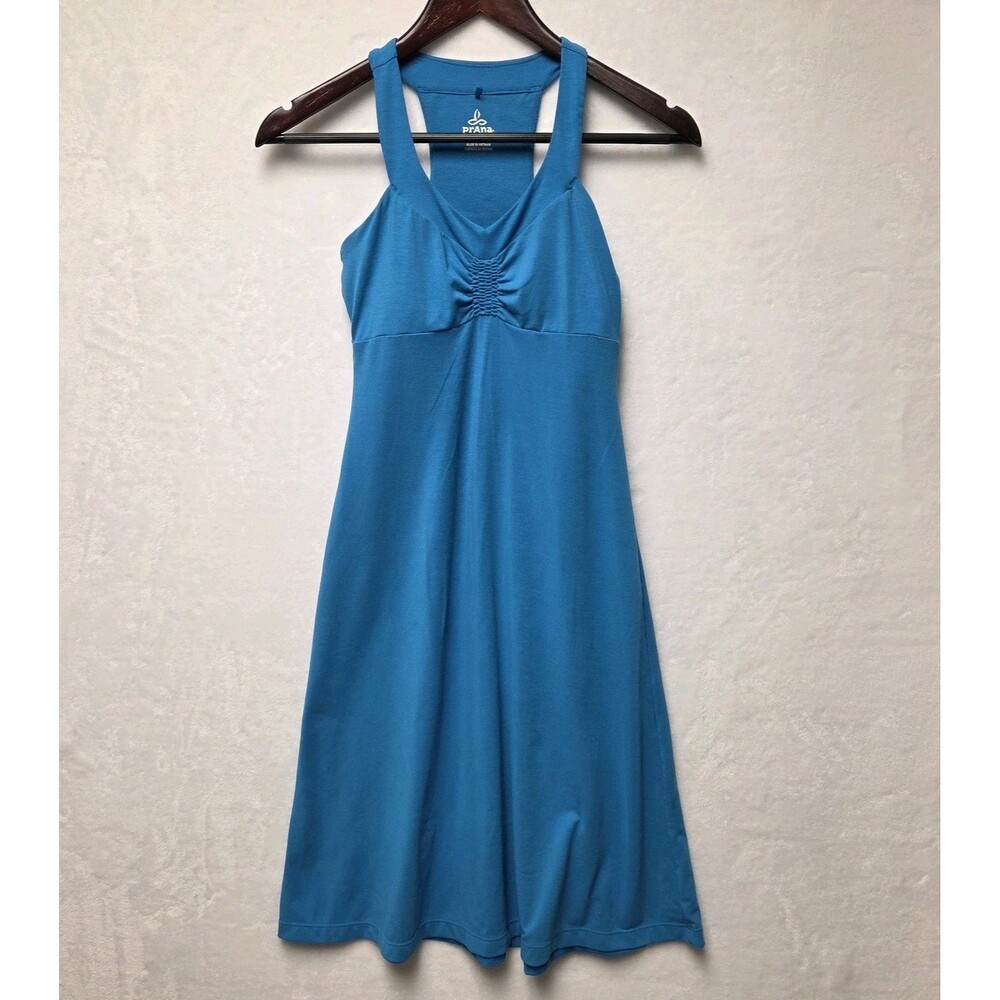 prAna Women's XS Cali Dress Blue Stretch Racerback Tank Babydoll Shelf Bra